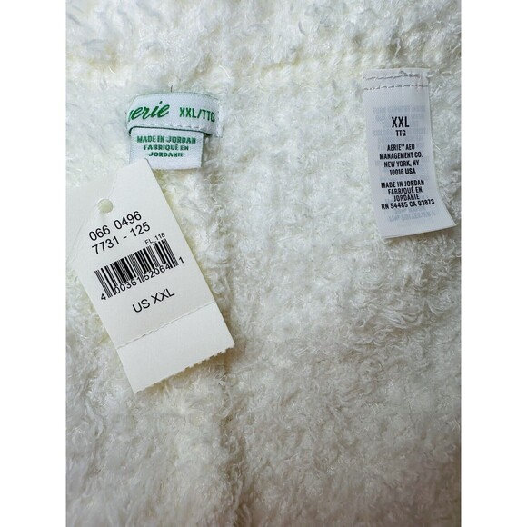Aerie White Cream Fluffy Cozy Wide Leg Sherpa Soft Drawstring Pants XXL‎ NWT - Picture 5 of 9